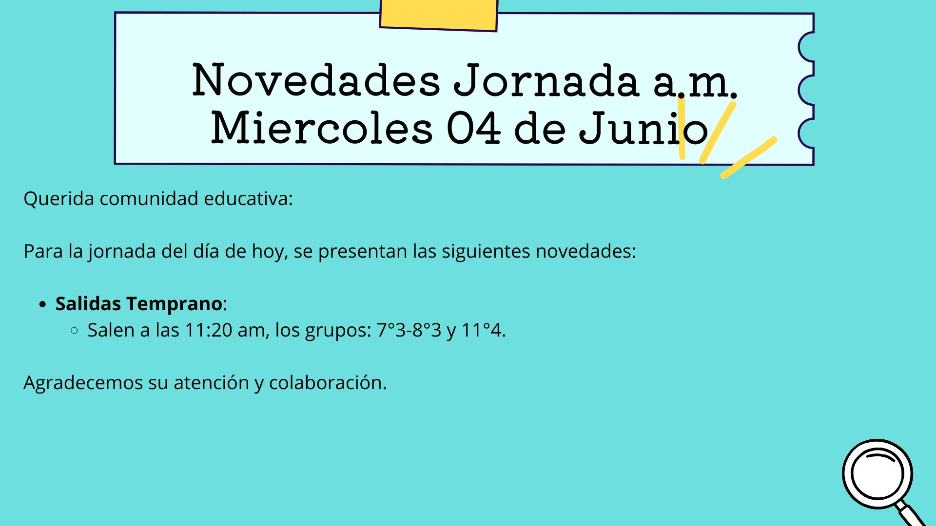 Novedades jornada am, miércoles 04 de junio